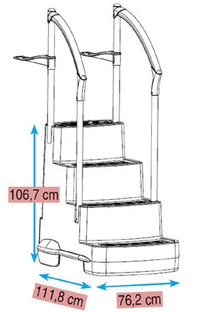 1,40, 4 scalini, con piattaforma in legno Steel safety scale for pools 40, 4