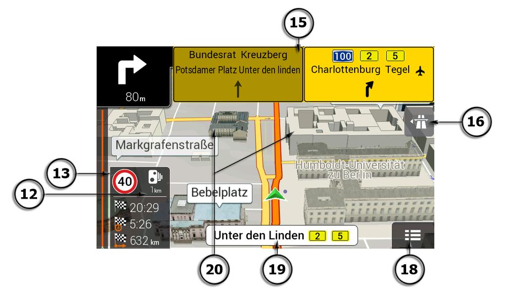 La modalità di visualizzazione 2D delle mappe digitali mostra vie e strade in modo analogo alle cartine stradali cartacee, a cui si aggiungono le informazioni di altitudine rappresentate grazie ai