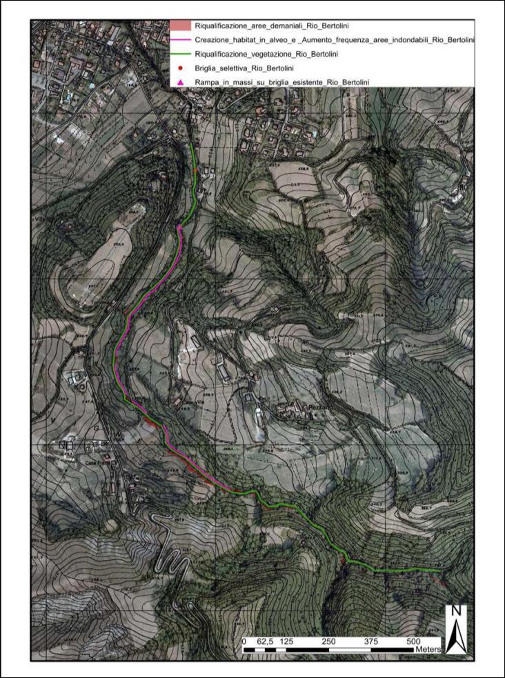 Figura 1 RIO BERTOLINI: Localizzazione degli interventi nel tratto montano