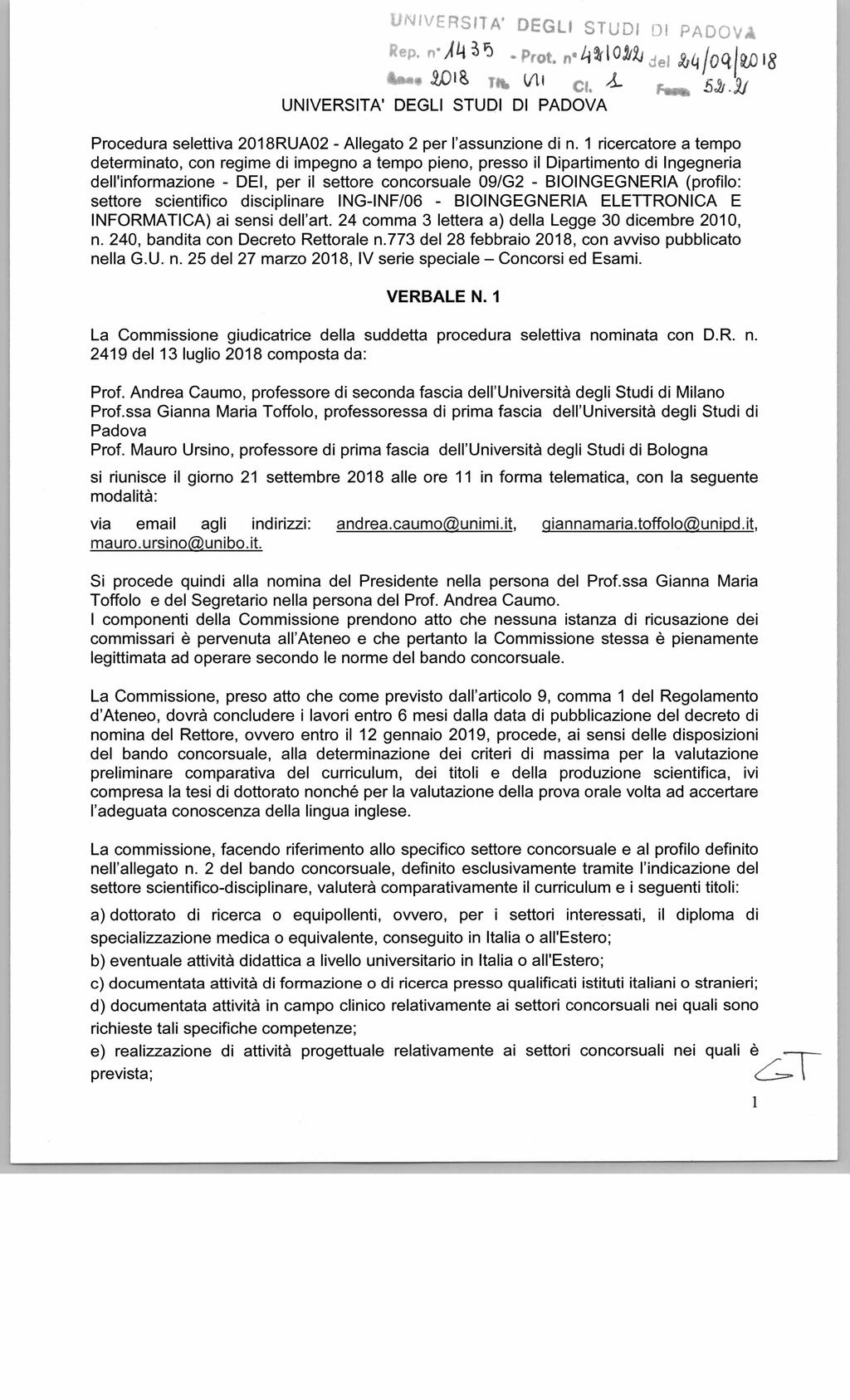 Kep. n '/< l)3 5 - Pfot. je W o q l M I J U.. 3X)ia j * Vii Cl- i ^ Procedura selettiva 2018RUA02 - Allegato 2 per l assunzione di n.