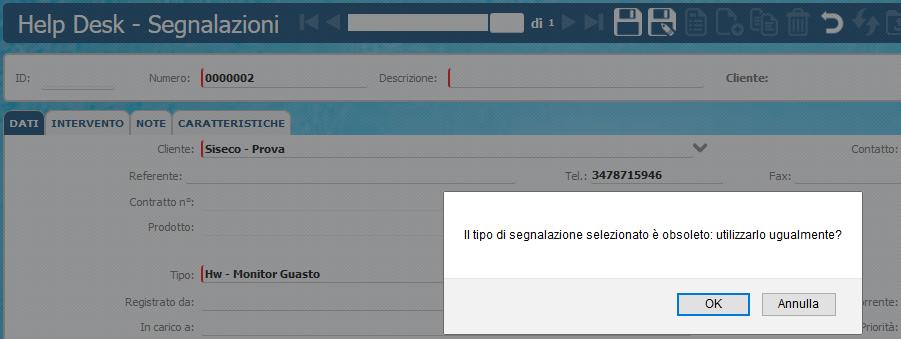 POST-VENDITA Tipi segnalazione obsoleti Rel. 7.8.7 Pag.7 Avviso dell utilizzo di dati obsoleti!