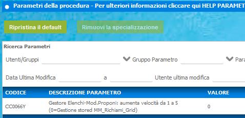 Impostando il parametro CC0066Y = 0 le griglie vengono riempite mediante le stored procedure MM_Aperti_Grid e MM_Richiami_GRID, che possono essere personalizzate per mostrare i dati che sono