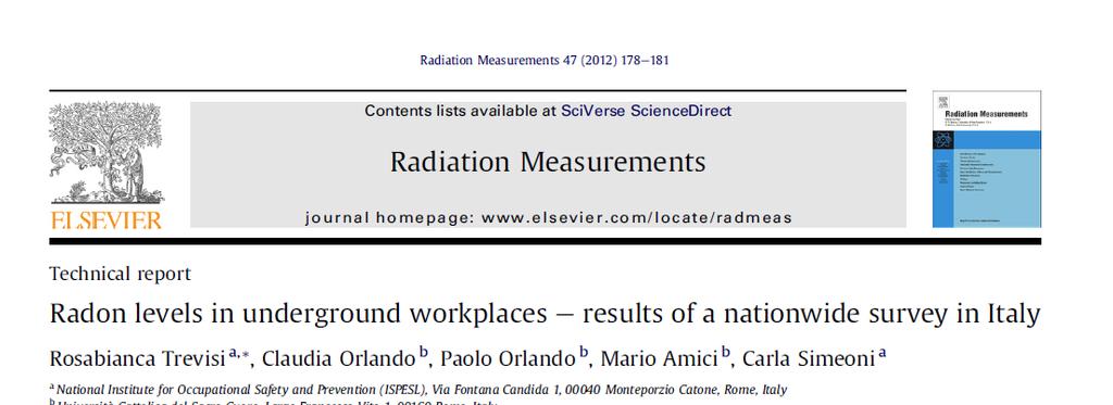 ESPOSIZIONE AL RADON NEI LUOGHI DI LAVORO (cont.