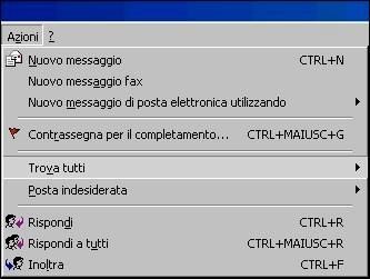 Il menu Azioni Questa voce di menù sostituisce la voce Componi di OutLook Express. Essa, comunque, permette di scegliere come inviare un nuovo messaggio. Le opzioni presenti nel menu Azioni sono: 1.