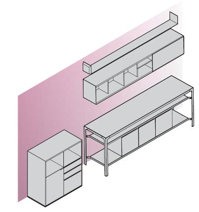 Frigoriferi a cassetto, sottopiano, forni a microonde, forni combinati, lavastoviglie, erogatori d acqua e macchine per il caffè possono essere alloggiati nelle basi tecniche e nelle apposite colonne.