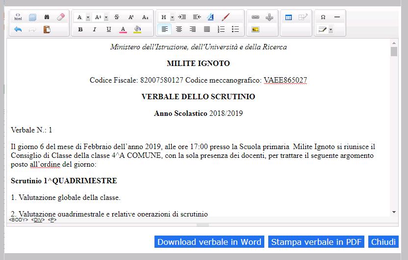 L editor di testo non memorizza le correzioni effettuate. Si consiglia di modificare il verbale in Word o LibreOffice dopo il download.