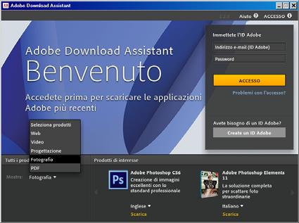 Per il software Photoshop Elements la procedura è la medesima: 13) Esegui Adobe Download Assistant (Start, Programmi, Adobe Download Assistant: generalmente il percorso di