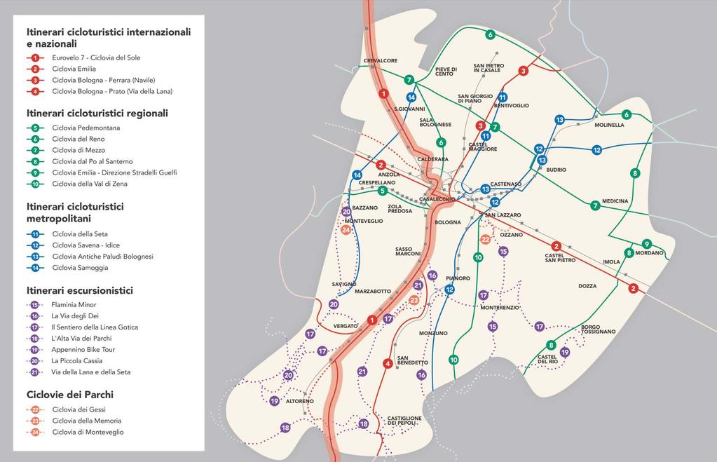 RETE CICLOTURISTICA Itinerari di livello comunitario, nazionale, regionale e metropolitano