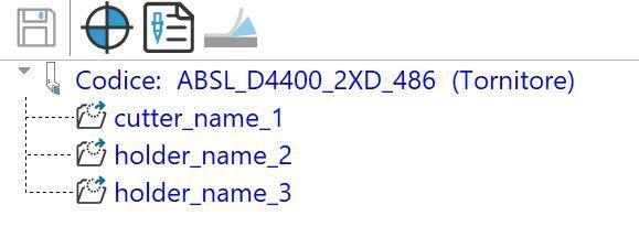 NUOVO DATABASE UTENSILI Salva modifiche Correttori Altri parametri Condizioni di Taglio 3 L utilizzo di una scala gerarchica per la gestione dei componenti dell utensile, permette all utente di