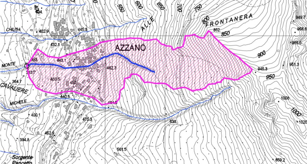 Fig. 3 - Bacino imbrifero relativo alla sezione di chiusura subito a valle della briglia 9 Nel 2014, un gruppo di lavoro del Dipartimento di Ingegneria Civile e Ambientale dell'università di Firenze,