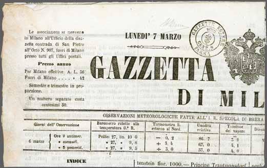 9" su giornale completo Gazzetta Ufficiale di Milano del 7 marzo 1853,