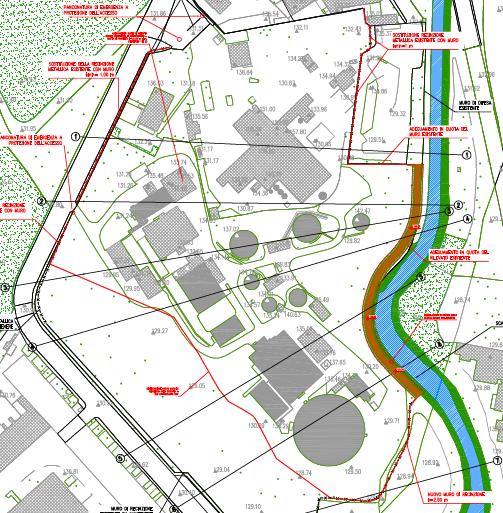 Un esempio di applicazione - mitigazione Interventi di mitigazione del rischio: Creazione di anello di difesa delle piena: muri di contenimento sul perimetro, panconature di emergenza