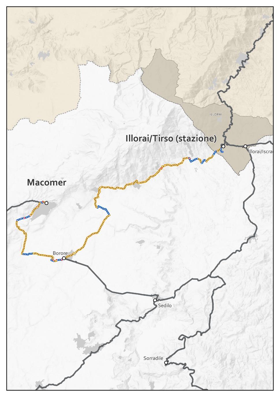 R12 Macomer - Illorai/Tirso (stazione) Caratteristiche tecniche Tipologia di sede ciclabile 22% 77% 1% Sede Propria Sede promiscua: - su strade a bassa intensità di traffico e strade urbane - su