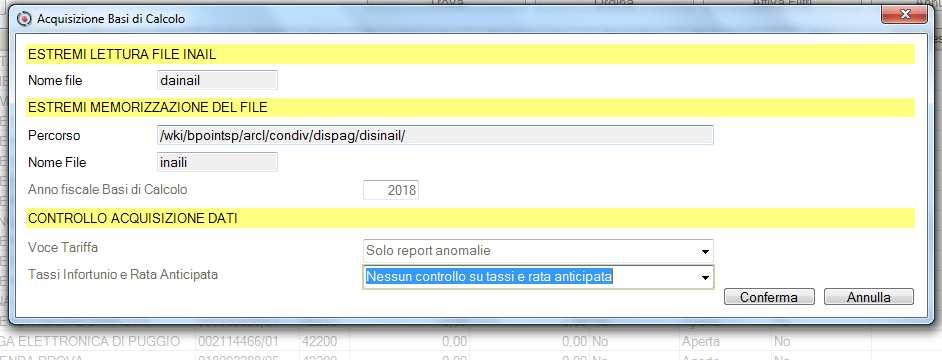 3 Aquisizione basi di calcolo E possibile importare le basi di calcolo rilasciate dall Inail su apposita richiesta dello studio/azienda.