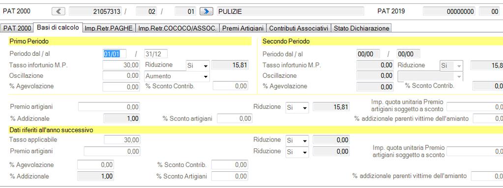 In alto a destra è possibile accedere ai dati Ditta (con l indicazione del codice ditta Inail).