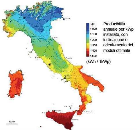 Energia disponibile su superfici piane 1 kwp equivale a