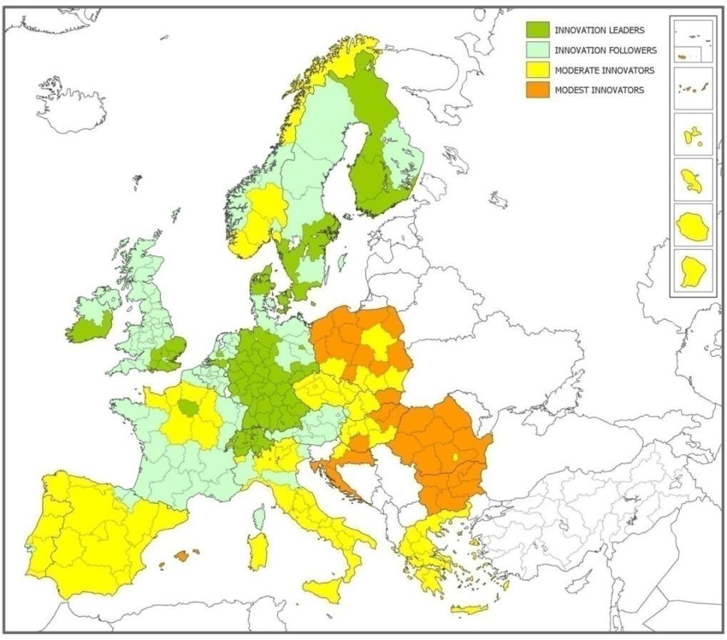 Regional Innovation Scoreboard 2014 4 diversi gruppi di rendimento sul piano dell'innovazione.