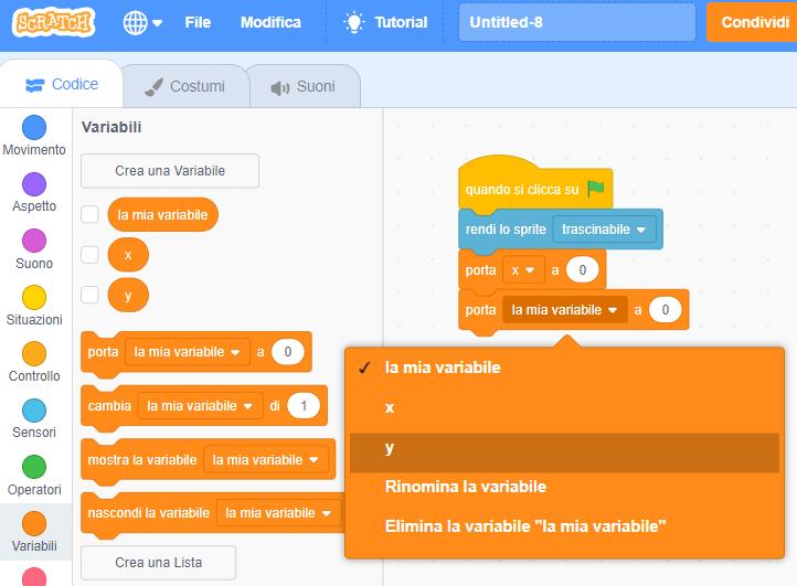 tessera: sempre dal menù variabili :