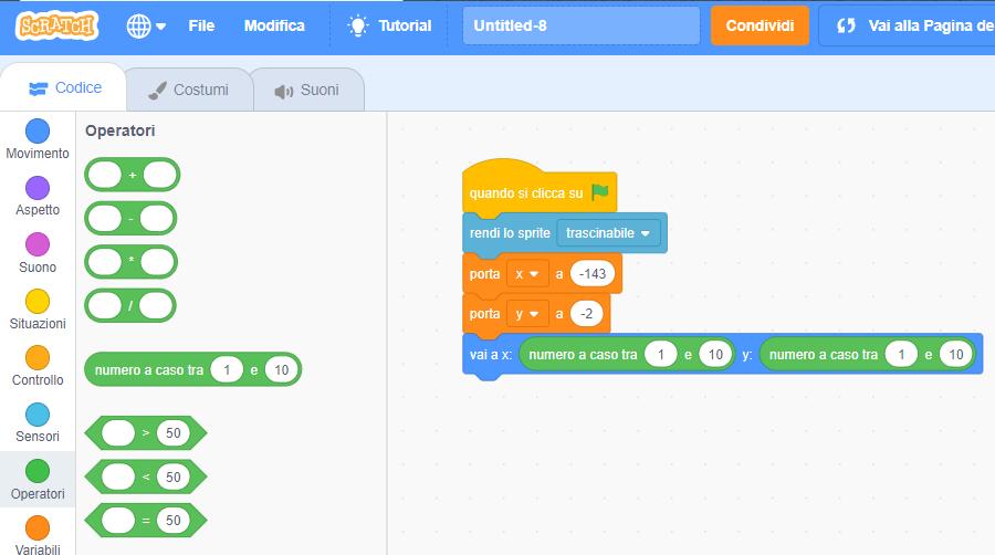 Dovrai inserire dei numeri che rappresentano le coordinate