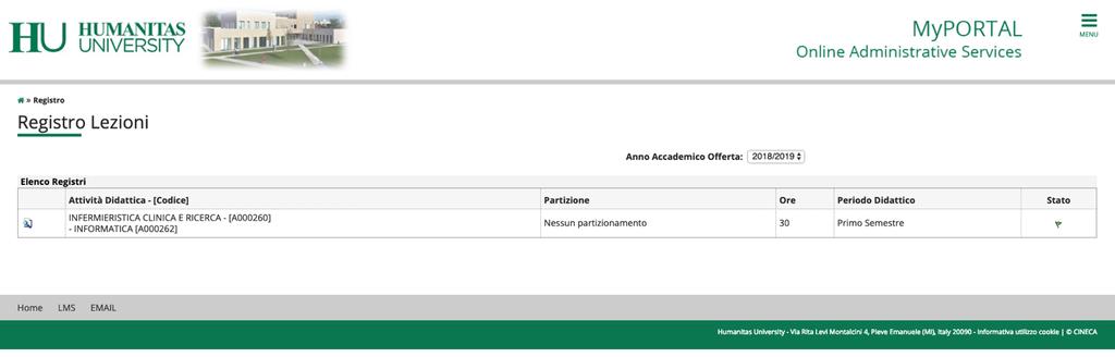 3 2. Gestione del Registro Selezionando, come, descritto, la voce Registro dal menù laterale, è possibile accedere direttamente alla funzionalità per la gestione del Registro delle attività