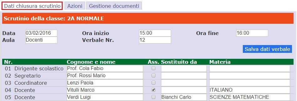 Prima di procedere occorre compilare i dati da riportare sulla stampa: - Data dello scrutinio - Ora inizio delle attività di scrutinio - Ora fine delle medesime attività - Aula in cui si è svolto il