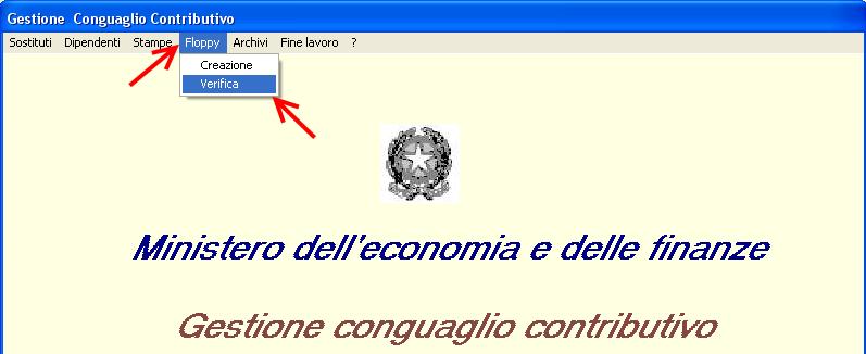 Il programma di controllo si presenta così: Selezionare la voce di Menu "Floppy" e poi la sottovoce "Verifica".