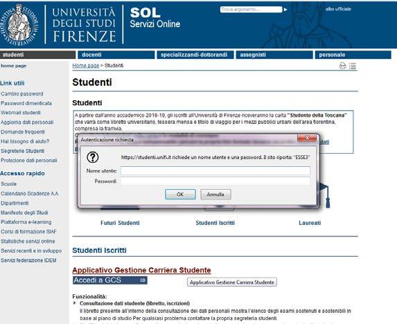 statiregistrati sui servizi online di Ateneo: Inserire le credenziali: