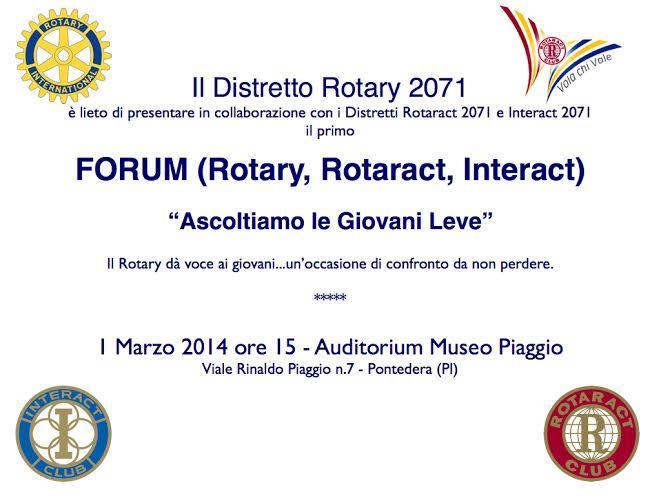 PROGRAMMA DI MARZO Sabato 1 Forum Rotary, Rotaract, Interact con il tema