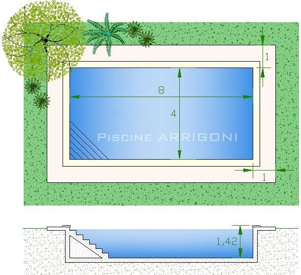 in muratura Caratteristiche principali piscina: Dimensioni vasca: come da disegno Perimetro: 24,00 m Superficie