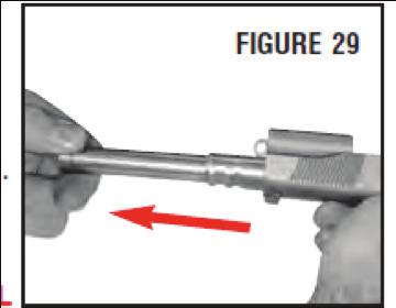 Figura 28 Ruotate la biella della canna in posizione avanzata (cioè abbassata) e rimuovete la canna dalla parte frontale del