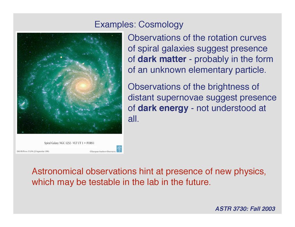 "Nuova" fisica fondamentale da osservazioni astrofisiche Credit: P.