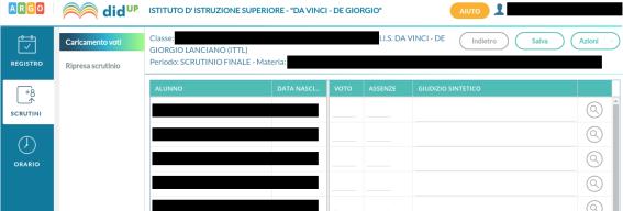 Figura 6: Schermata di modifica dei voti 6 Importazione dei voti dal Registro Elettronico Dal menù Azioni, mostrato in alto a destra nella Figura 6, è