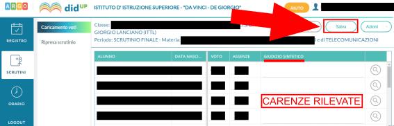 7 Inserimento carenze rilevate e salvataggio dei voti importati Dopo aver importato i voti (ed eventualmente le assenze) si procede a rendere gli stessi interi, approssimando le medie dei voti