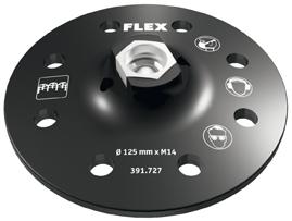 Numero d'ordine 39.727 Piastra di levigatura a strappo Con sistema ad 8 fori per l'aspirazione ottimale della polvere per tutti gli abrasivi velcro FLEX Ø 25 mm.