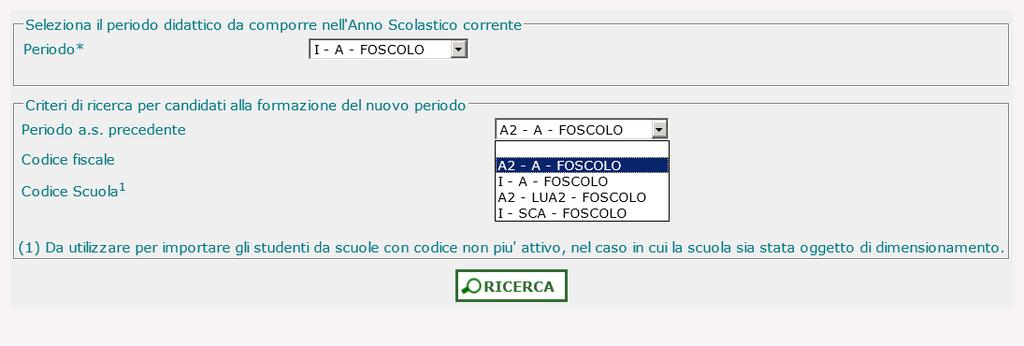 Esempio di passaggio a I periodo didattico da livello A2 Elenco studenti da collocare Per effettuare lo shift l utente seleziona il livello di destinazione, a partire da una lista contenente tutti