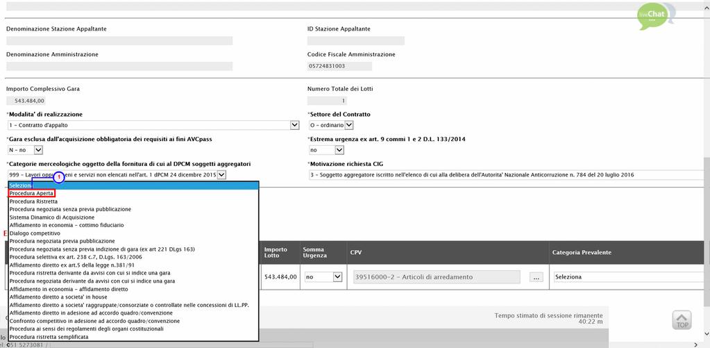 Figure:6--Richiesta CIG Selezione scelta del contraente Nella tabella in fondo alla