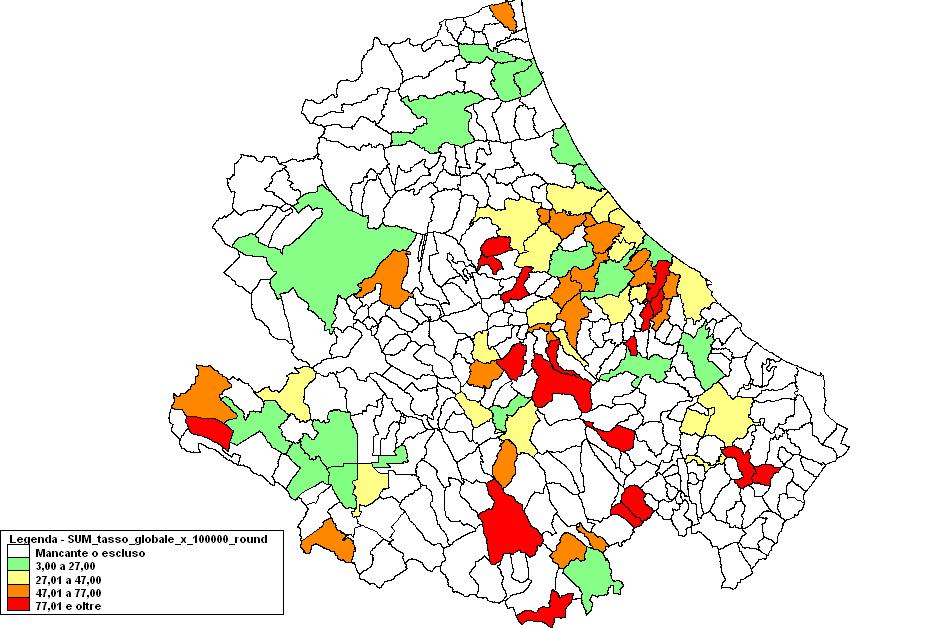 Mappa 1: distribuzione dei casi di morbillo per comune di domicilio; anno