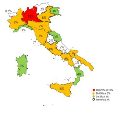 Presenza e caratteristiche socio-demografiche 15 Mappa 1.3.1 Distribuzione regionale dei migranti accolti (v.%).