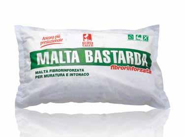 MALTE SCHEDE TECNICHE MALTA BASTARDA FIBRORINFORZATA Malta bastarda predosata fibrorinforzata per intonaco e muratura (M5) Composta da: aggregato siliceo (0/2 mm), legante idraulico cementizio, fibre.