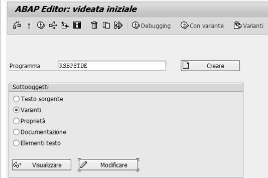 Creazione Variante Per creare una variante si utilizza la transazione SE8.
