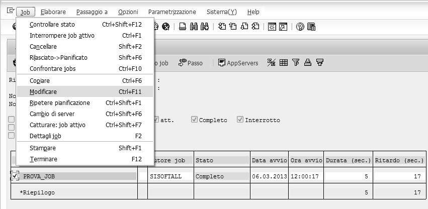 Riepilogo e Modifica Job. Per modificare un job seguire il percorso: Job > Modificare. N.B.