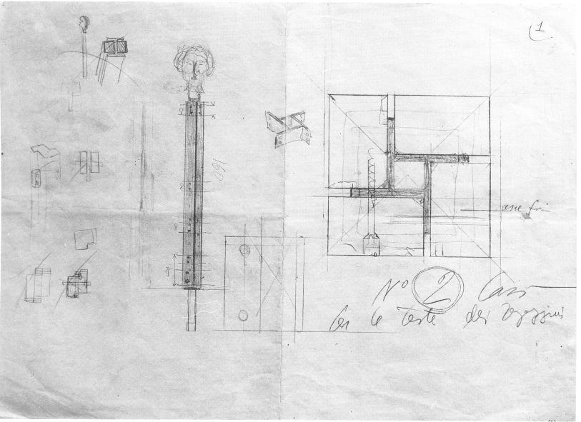 C. Scarpa, disegni del supporto per la testa di paggio del