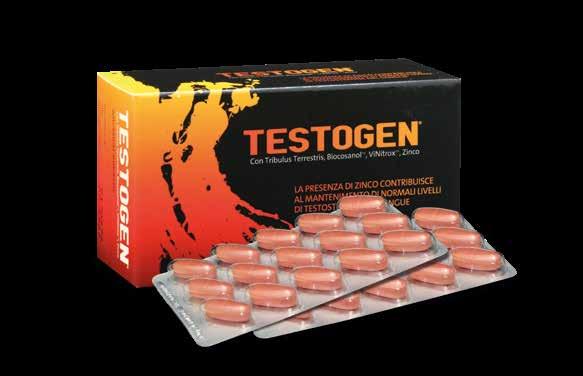 TESTOGEN INTEGRATORE ALIMENTARE DI POLICOSANOLI (BIOCOSANOL TM ), ZINCO, VITAMINA C E MAGNESIO, CON TRIBULUS TERRESTRIS E VINITROX TM COADIUVA COMPETITIVITÀ E CARATTERE AGONISTICO CONTRIBUISCE AL