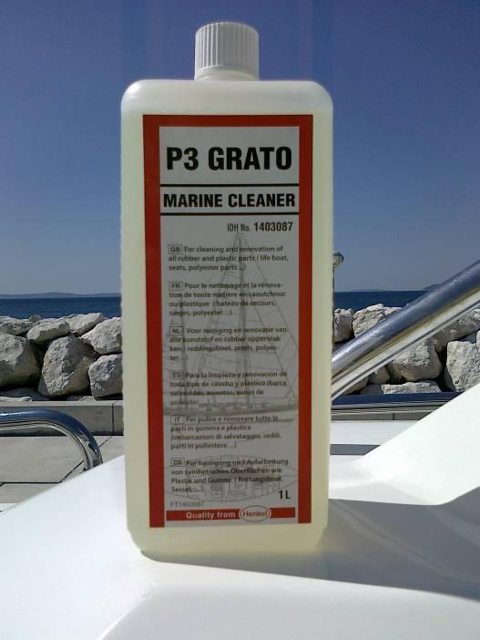 P3 Grato Marine Cleaner Base chimica: ph: 9 Solvente (glicoli) Tensioattivi anionici e non ionici Etichettatura: nessuna Uso e concentrazione: Prodotto pronto all uso.