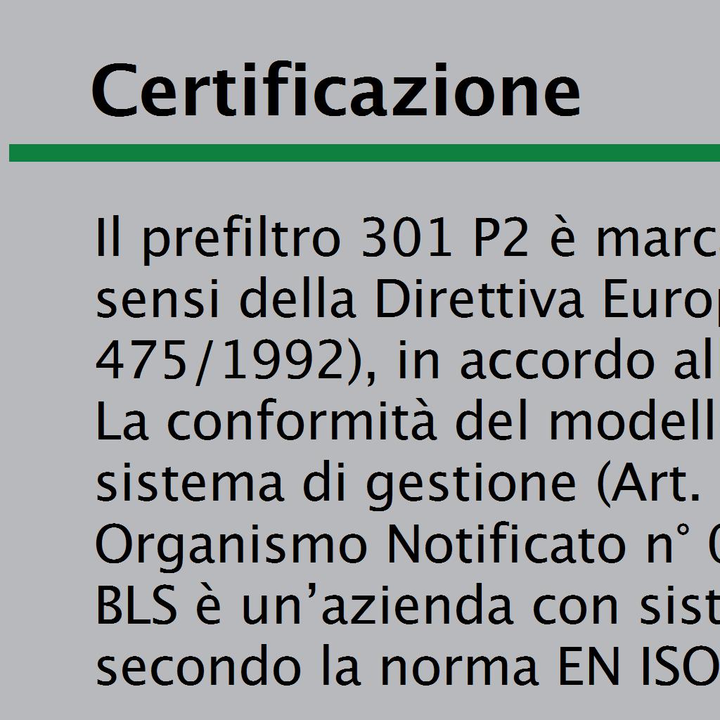 301 PREFILTRO P2 NR EN 14387:2004 Cod.