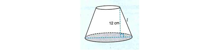 omanda 7 M010633 Un paralume ha la forma indicata in figura; la circonferenza superiore ha un diametro di 10 cm, quella inferiore ha un diametro di 20 cm, l'altezza del paralume è di 12 cm.