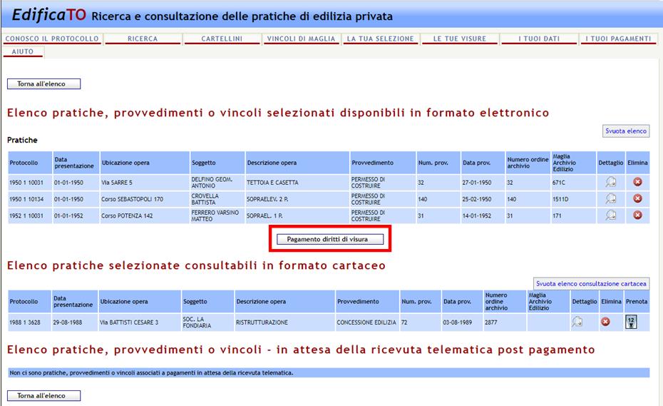 Sezione La Tua Selezione Nella sezione LA TUA SELEZIONE (figura 18) sono presenti per i fascicoli e/o, provvedimenti disponibili o prenotabili in