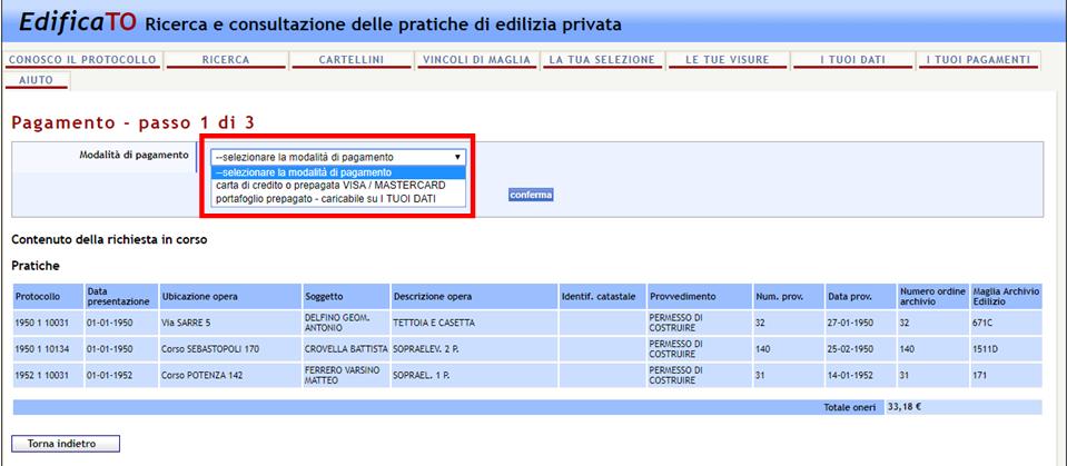 A seguire sono riportate le immagini dei passi da effettuare per il pagamento delle singole consultazioni in alternativa all utilizzo del