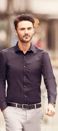 Camicia leasticizzata, tessuto resistente e durevole, pence sul retro, colletto alla semi-francese basso, pattina  WHI: 2 g/m² COL: g/m² Men s Long