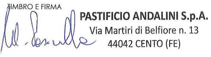 ETICHETTATURA ALLERGENI - Reg. UE 1169/11 Fornitore: PASTIFICIO ANDALINI S.p.A. Denominazione prodotto: AHB003#0B150801 SPAGHETTI BIO ITA ANDALINI KG 5 Elenco allergeni presenti nell'allegato III bis Dir.